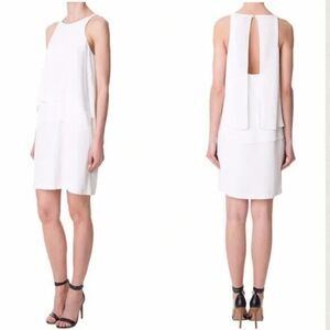 NWT Tibi Ivory Silk Halter Tiered Mini Dress Womens 4 Sleeveless Open Back Party